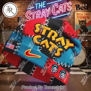 Stray Cats Patchwork Embroidered Rockabilly Beanie Hat