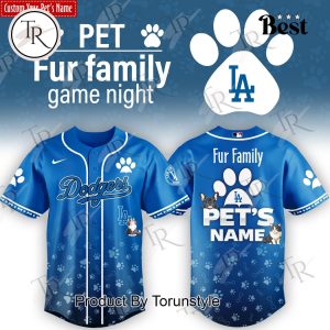 Los Angeles Dodgers x Pet Fur Family Game Night 2026 Custom Name Baseball Jersey