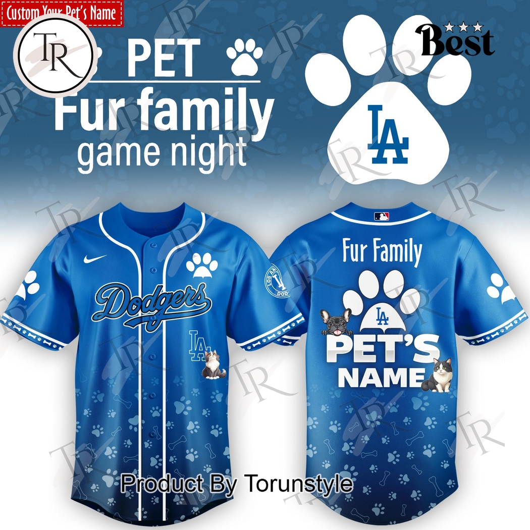Los Angeles Dodgers x Pet Fur Family Game Night 2026 Custom Name Baseball Jersey Los Angeles Dodgers x Pet Fur Family Game Night 2026 Custom Name Baseball Jersey