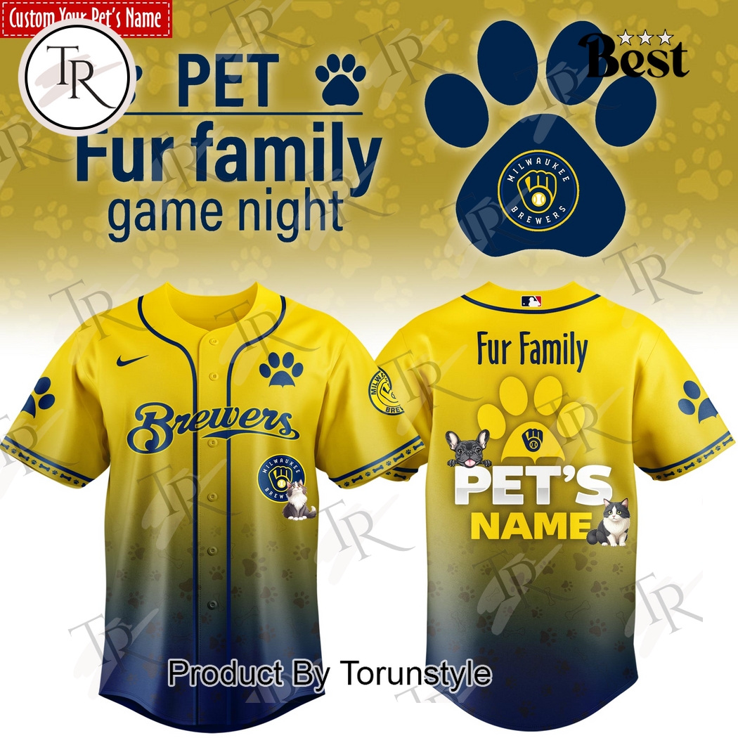 Milwaukee Brewers x Pet Fur Family Game Night 2026 Custom Name Baseball Jersey Milwaukee Brewers x Pet Fur Family Game Night 2026 Custom Name Baseball Jersey