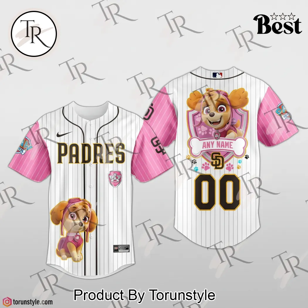 San Diego Padres Skye Paw Patrol Pink Pinstripe Baseball Jersey San Diego Padres Skye Paw Patrol Pink Pinstripe Baseball Jersey