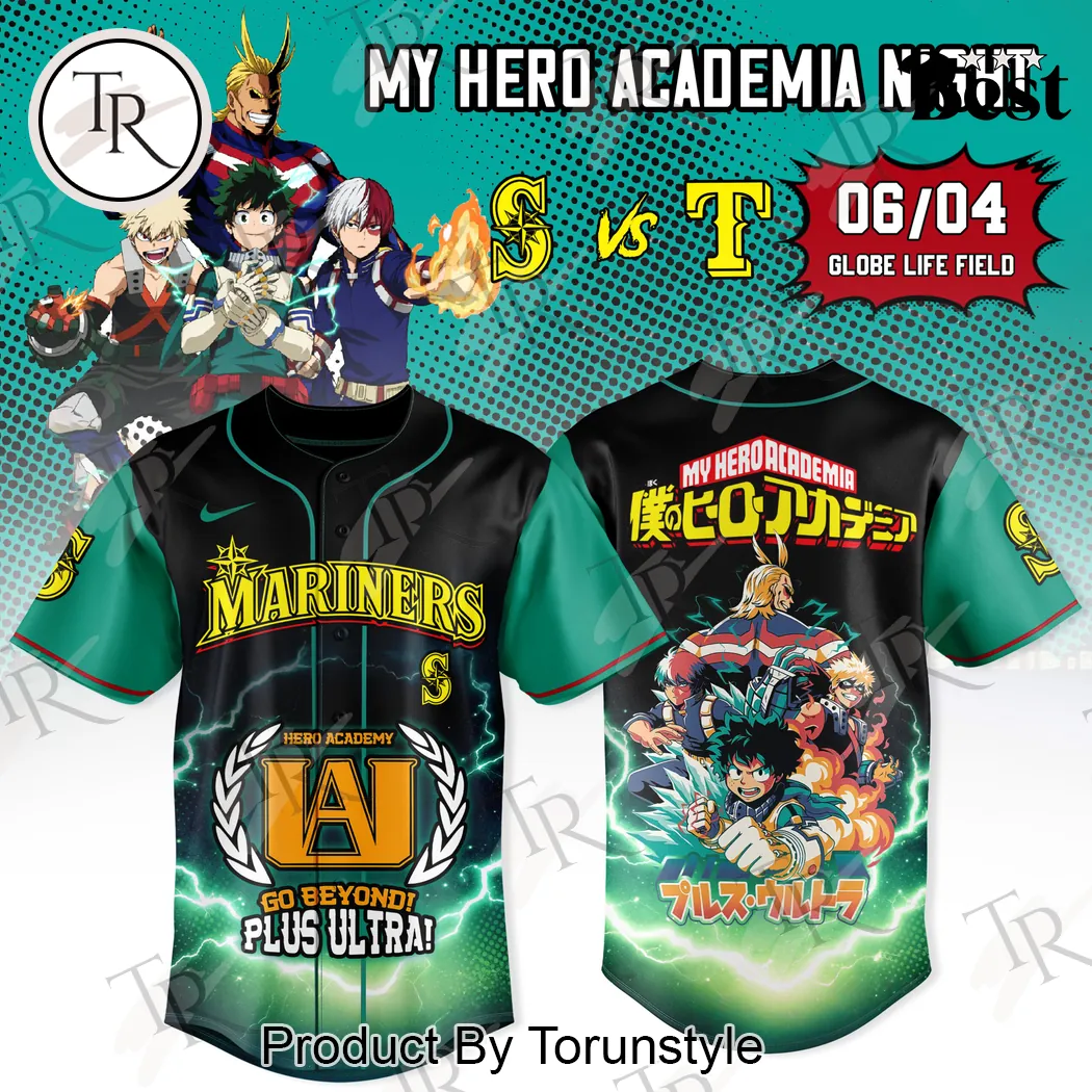 Seattle Mariners My Hero Academia UA Heroes Baseball Jersey Seattle Mariners My Hero Academia UA Heroes Baseball Jersey