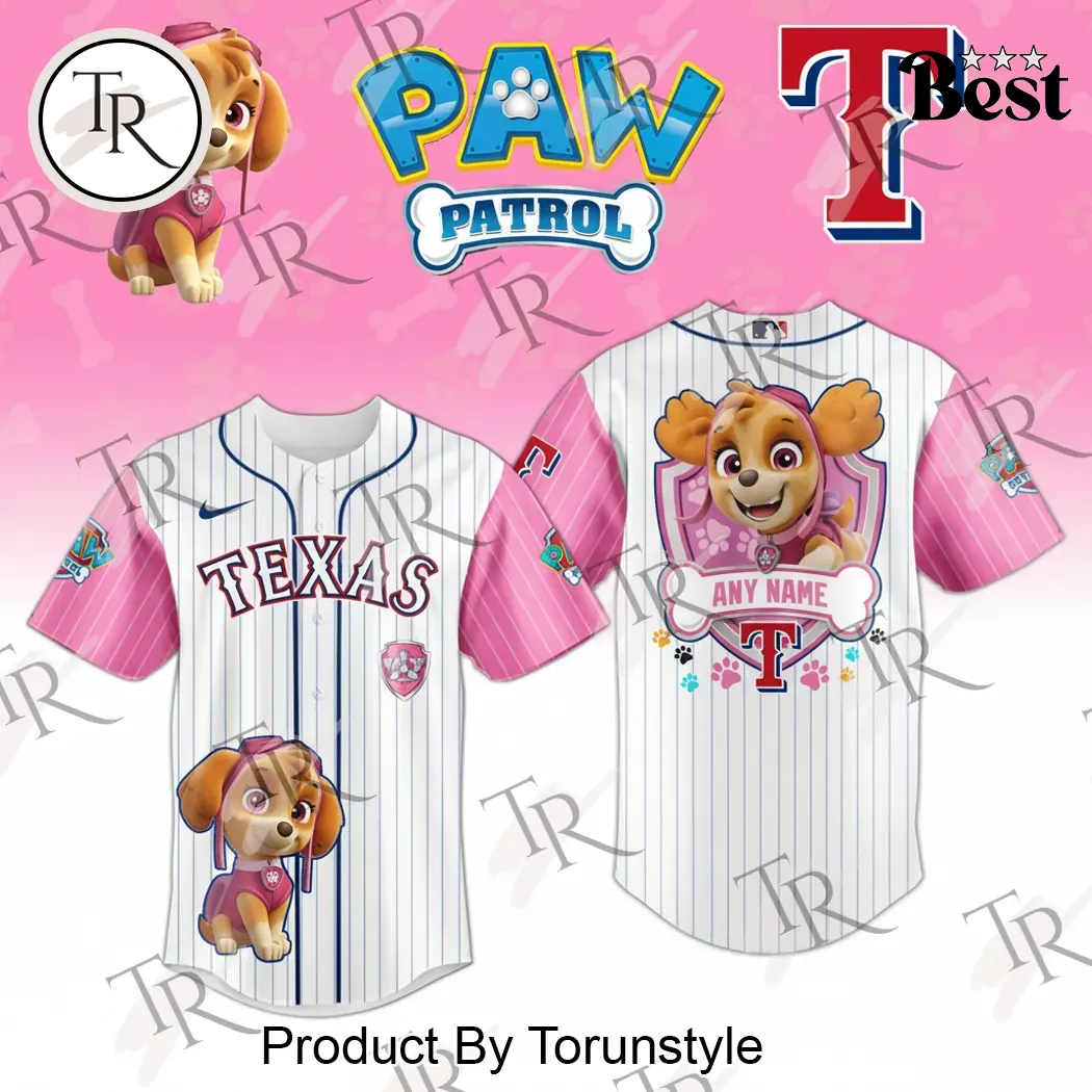 Texas Rangers Paw Patrol Skye Pinstripe Custom Baseball Jersey Texas Rangers Paw Patrol Skye Pinstripe Custom Baseball Jersey