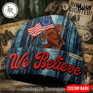 Bigfoot We Believe Patriotic Forest Beanie Hat