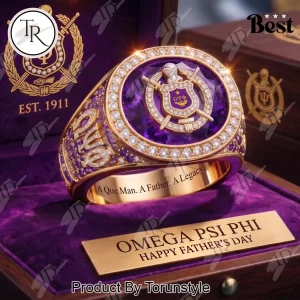 Omega Psi Phi Luxury Gold Tone Fraternity Ring with Diamond Accents