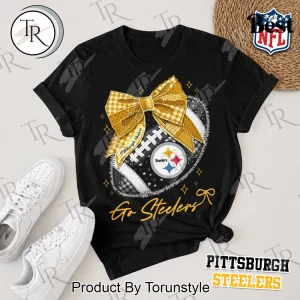 Pittsburgh Steelers NFL Premium “Go Steelers” Bow Football T-Shirt