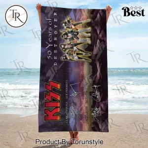 KISS Destroyer 50th Anniversary 2026 Commemorative Band Signatures Beach Towel
