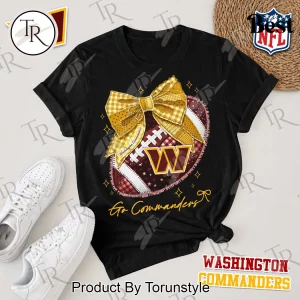 Washington Commanders NFL Patchwork Football Bow Graphic T-Shirt
