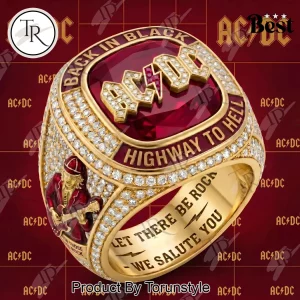 AC/DC Premium Gold Tone ‘Back in Black’ Diamond Accented Ring