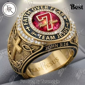 Team Jesus Christian Faith Gold Ring with “Faith Over Fear” & John 3:16 Inscription
