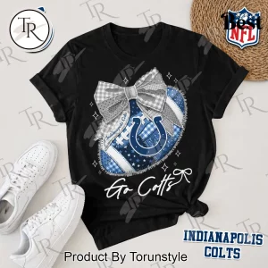 Indianapolis Colts NFL Patchwork Bow Football Design T-Shirt