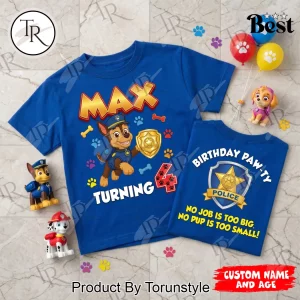 Personalized Paw Patrol Chase 4th Birthday Kids T-Shirt