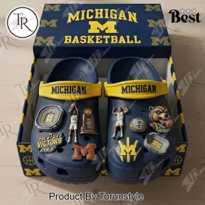 Michigan Wolverines Basketball Navy Custom Charms Clogs
