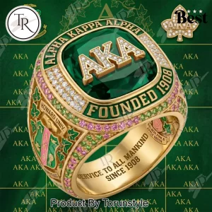 Alpha Kappa Alpha Luxury Gold Emerald Diamond Pink Green Ring