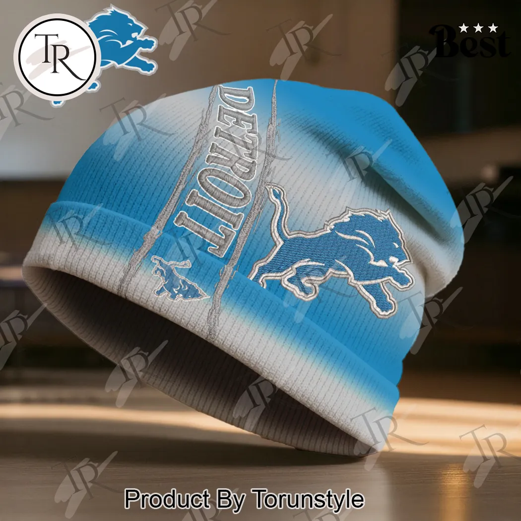 Detroit Lions NFL Premium Embroidered Blue & White Gradient Beanie Hat Detroit Lions NFL Premium Embroidered Blue & White Gradient Beanie Hat