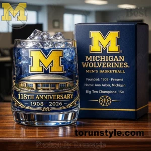 Michigan Wolverines 118th Anniversary Men’s Basketball Crystal Whiskey Glass