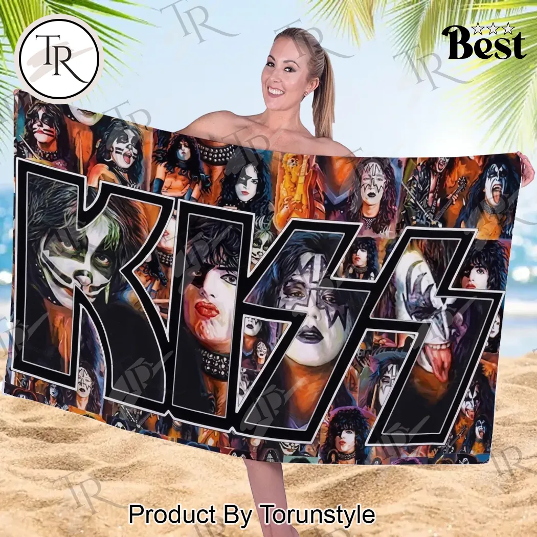 KISS Band Iconic Members Collage Vibrant Beach Towel KISS Band Iconic Members Collage Vibrant Beach Towel