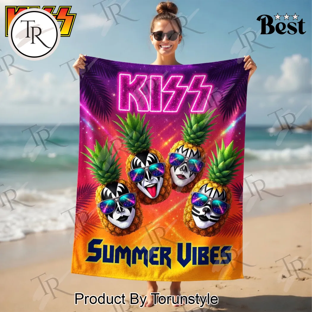 KISS Band Pineapple Summer Vibes Neon Beach Towel KISS Band Pineapple Summer Vibes Neon Beach Towel