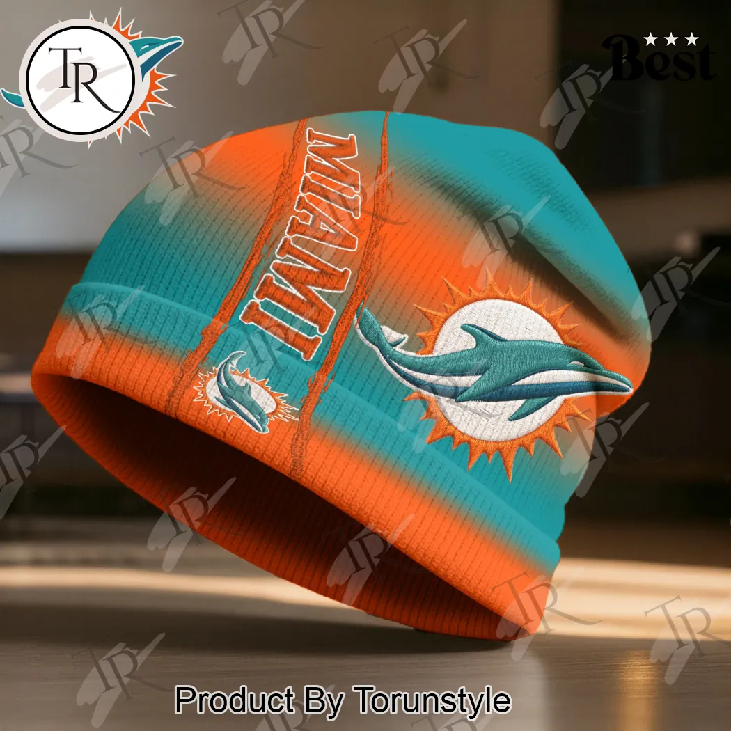 Miami Dolphins Premium Embroidered NFL Fan Beanie Hat Miami Dolphins Premium Embroidered NFL Fan Beanie Hat