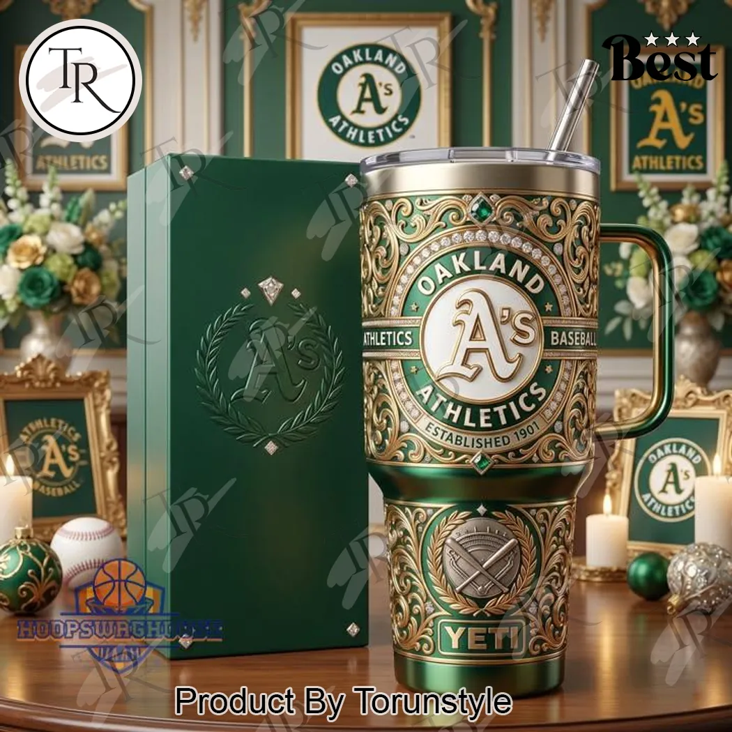 Oakland Athletics Established 1901 Luxury Green & Gold Insulated Tumbler