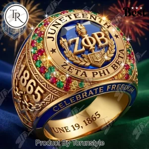Juneteenth Zeta Phi Beta Commemorative Gold Plated Gemstone Ring