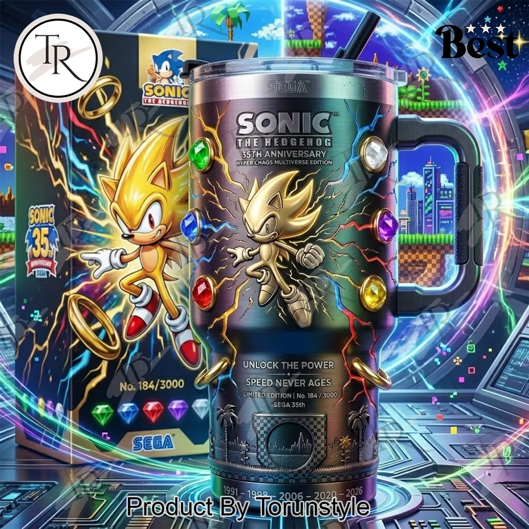 Sonic The Hedgehog 35th Anniversary Hyper Chaos Multiverse Limited Edition Tumbler