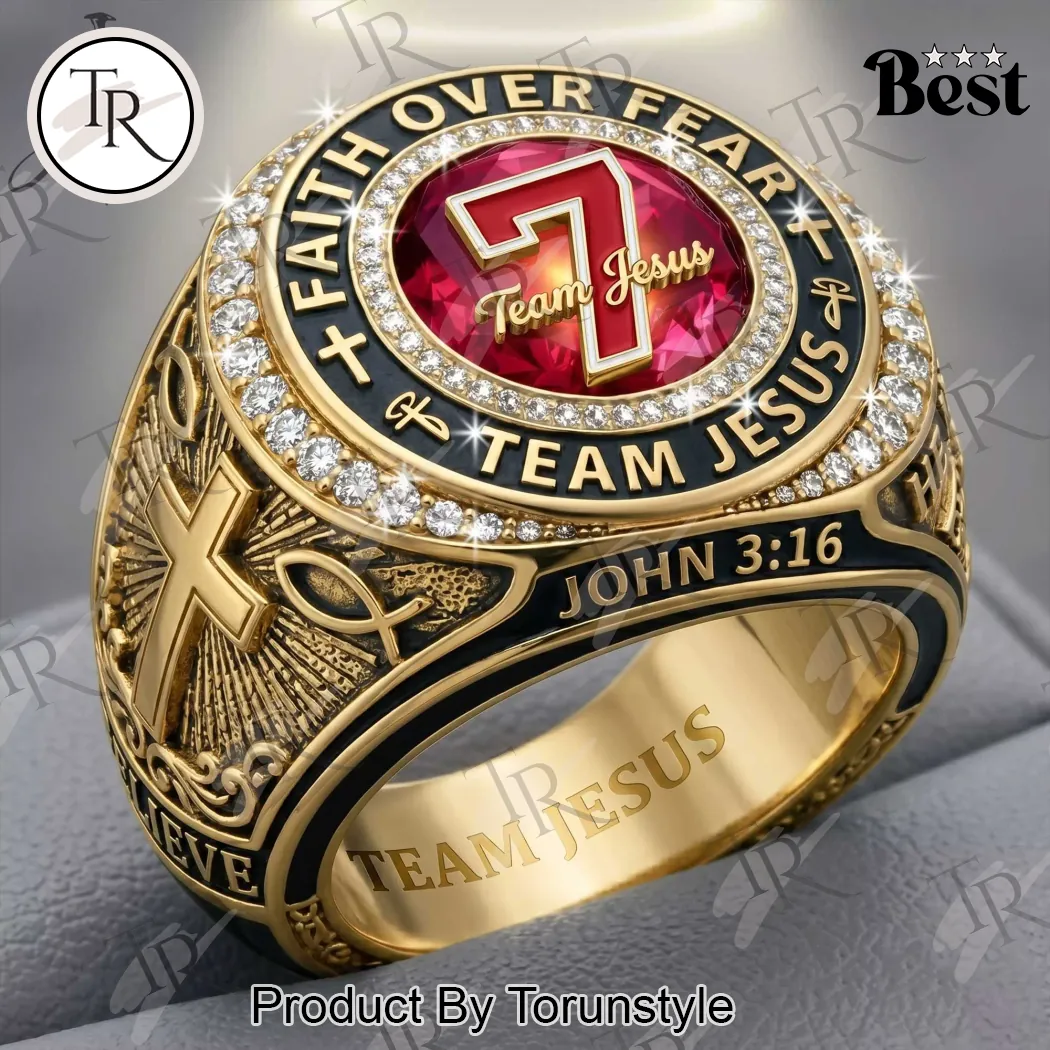 Team Jesus Christian Faith Gold Ring with “Faith Over Fear” & John 3:16 Inscription Team Jesus Christian Faith Gold Ring with “Faith Over Fear” & John 3:16 Inscription