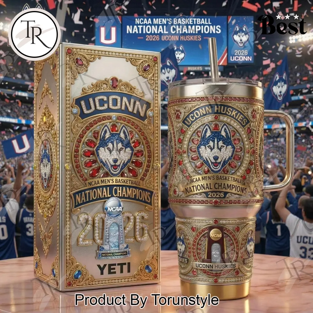 UConn Huskies 2026 National Champions Premium Gold Handle Tumbler