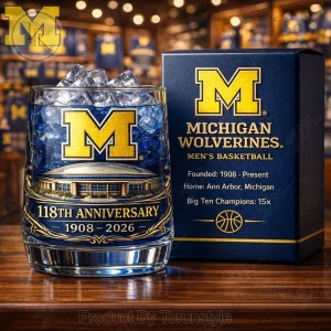 Michigan Wolverines 118th Anniversary Men’s Basketball Crystal Whiskey Glass