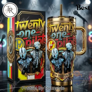 Twenty One Pilots Neon Skeleton Duo Premium 3D Gold Insulated Travel Tumbler