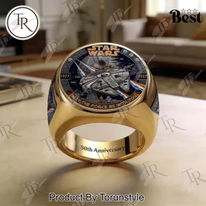 Star Wars 50th Anniversary Millennium Falcon Commemorative Gold Signet Ring