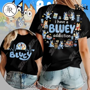 Bluey Addiction Family Cartoon Double Sided Print White T-Shirt