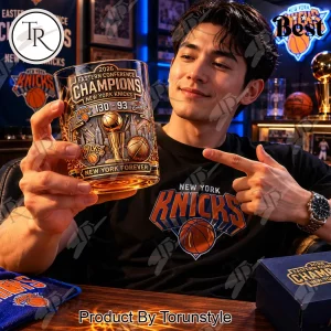 New York Knicks 2026 Eastern Conference Champions Commemorative Gold 3D Whiskey Glass