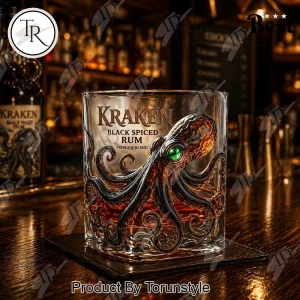 Kraken Black Spiced Rum Embossed Octopus Premium Whiskey Glass