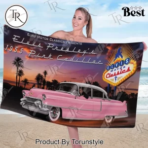Elvis Presley 1955 Pink Cadillac Classic Car Beach Towel