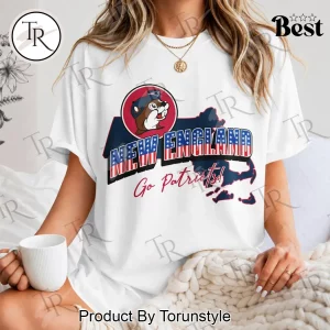 New England Patriots Buc-ees Mascot Patriotic Stars and Stripes Football Fan T-Shirt