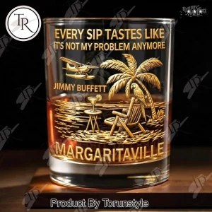 Jimmy Buffett “Not My Problem Anymore” Quote Engraved Whiskey Glass