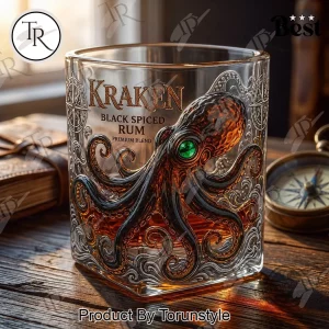 Kraken Black Spiced Rum Embossed Octopus Premium Whiskey Glass