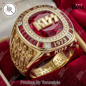 KISS Band Luxury Gold 1973 Commemorative Red Gemstone Ring