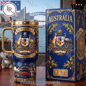 YETI Australia Day Commemorative Luxury Gold & Blue Handled Tumbler