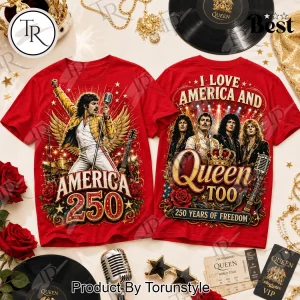 Queen Band America 250 Years Of Freedom Freddie Mercury Patriotic Red Graphic T-Shirt