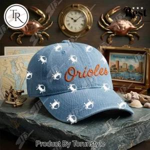 Baltimore Orioles All-Over Crab Print Denim Baseball Cap