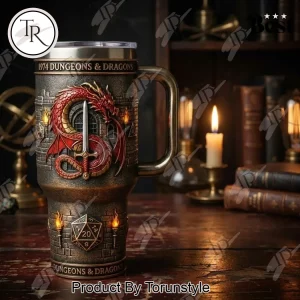 Dungeons and Dragons Medieval Bronze Style Dragon and Sword Tabletop Gamer  40ozTumbler