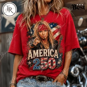 Bret Michaels America 250 Years of Freedom Patriotic Red Graphic T-Shirt
