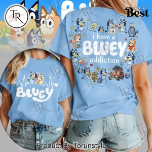 Bluey Addiction Family Cartoon Double Sided Print White T-Shirt