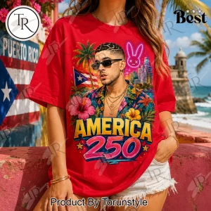 Bad Bunny America 250 Years Of Freedom Patriotic Red Graphic T-Shirt