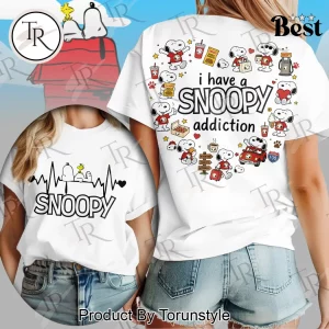 Snoopy Addiction Cute Cartoon Double Sided Graphic T-Shirt Snoopy Addiction Cute Cartoon Double Sided Graphic T-Shirt
