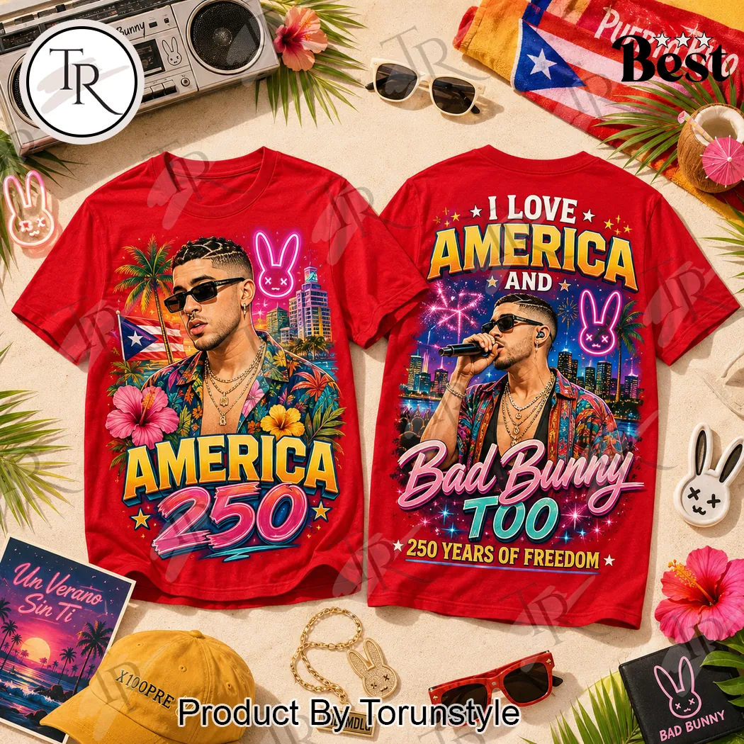 Bad Bunny America 250 Years Of Freedom Patriotic Red Graphic T-Shirt Bad Bunny America 250 Years Of Freedom Patriotic Red Graphic T-Shirt