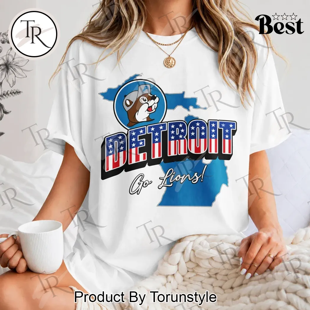 Detroit Lions Buc-ee's Patriotic USA Flag Michigan State Graphic T-Shirt Detroit Lions Buc-ee's Patriotic USA Flag Michigan State Graphic T-Shirt