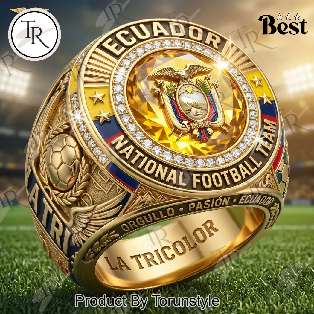 Ecuador National Football Team Premium Gold Diamond Accent Commemorative Ring Ecuador National Football Team Premium Gold Diamond Accent Commemorative Ring
